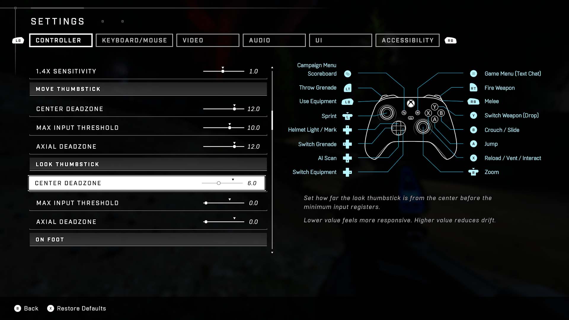 Halo Infinite controller settings customised look thumbstick options