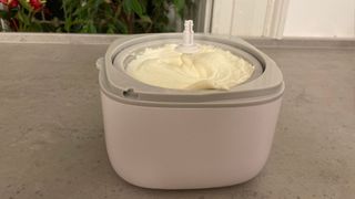 Vegan ice cream being made in the Cuisinart Solo Scoops Ice Cream Maker