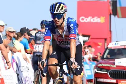 Primoz Roglic finishes stage 12 of the Vuelta a Espa&ntilde;a