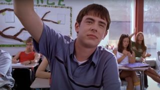 Colin Hanks confidently raises his hand in the middle of a classroom in Orange County.