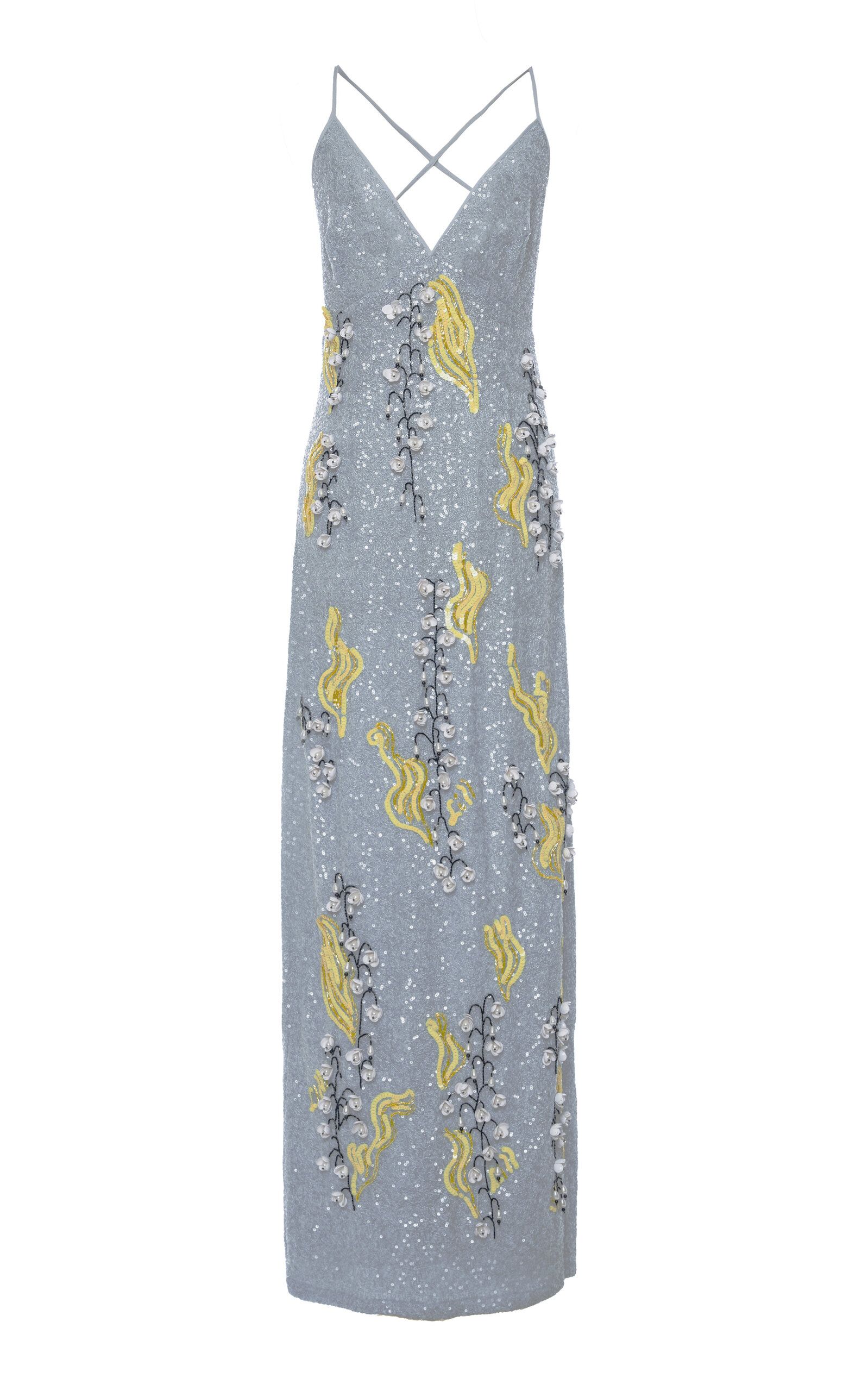 Sequined Floral Design Maxi Dress