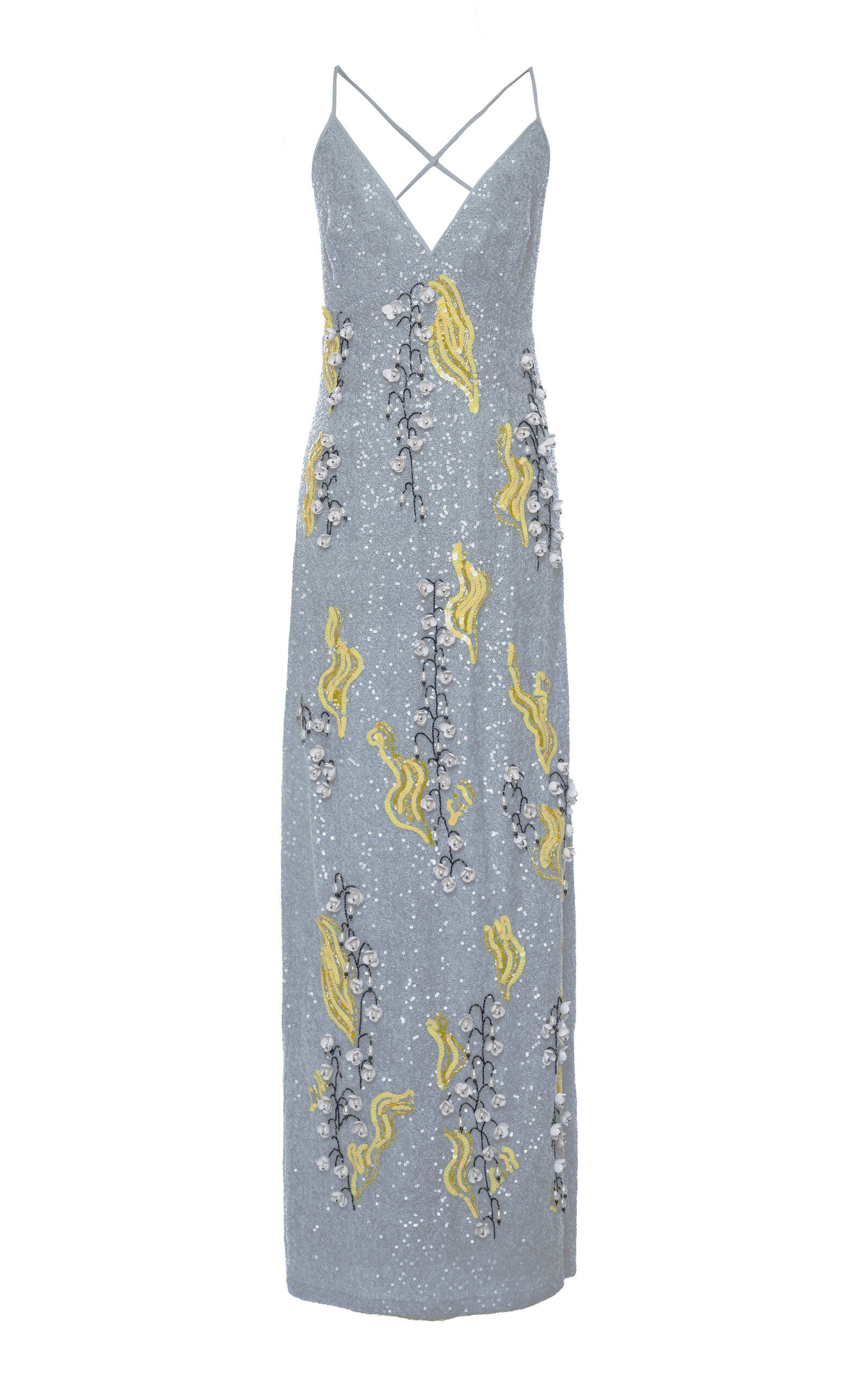 Sequined Floral Design Maxi Dress