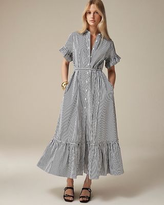 Amelia maxi shirt dress in striped cotton poplin