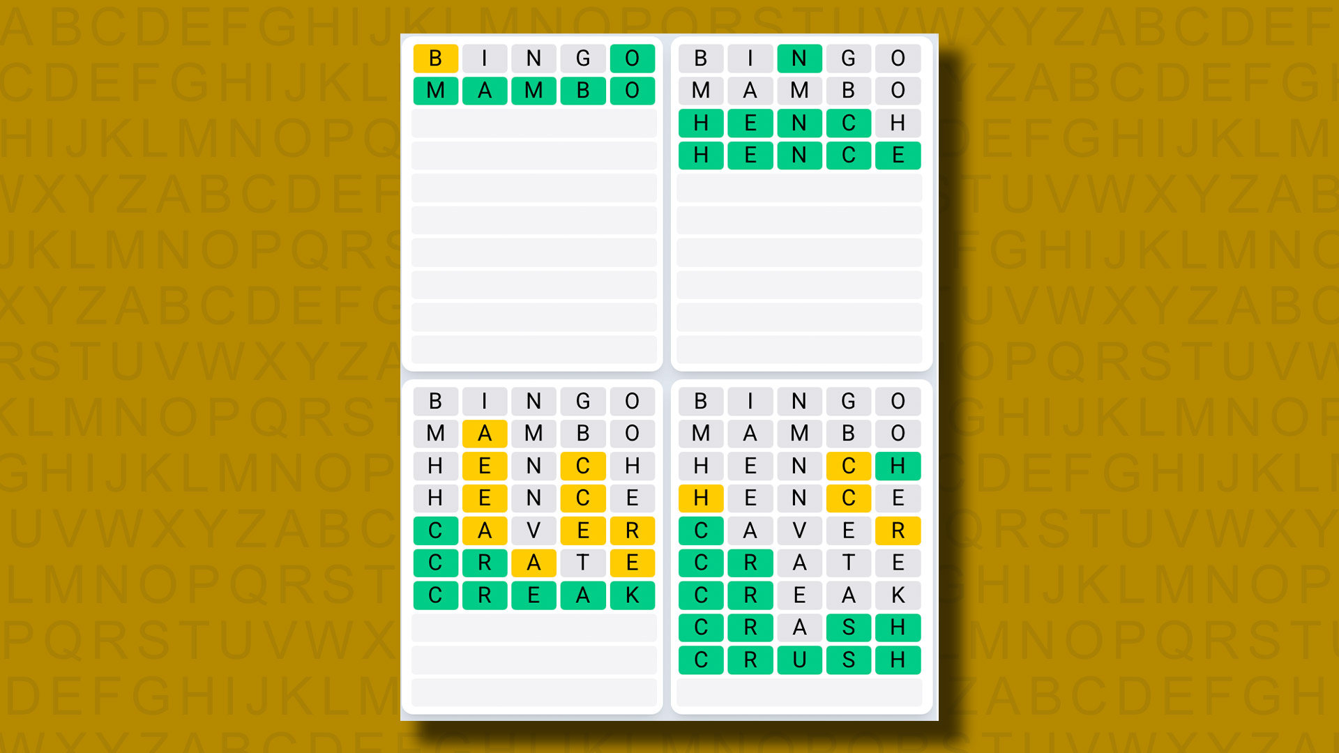 Quordle Daily Sequence answers for game 1237 on a yellow background