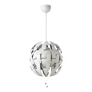 A white pendant light with silver lining