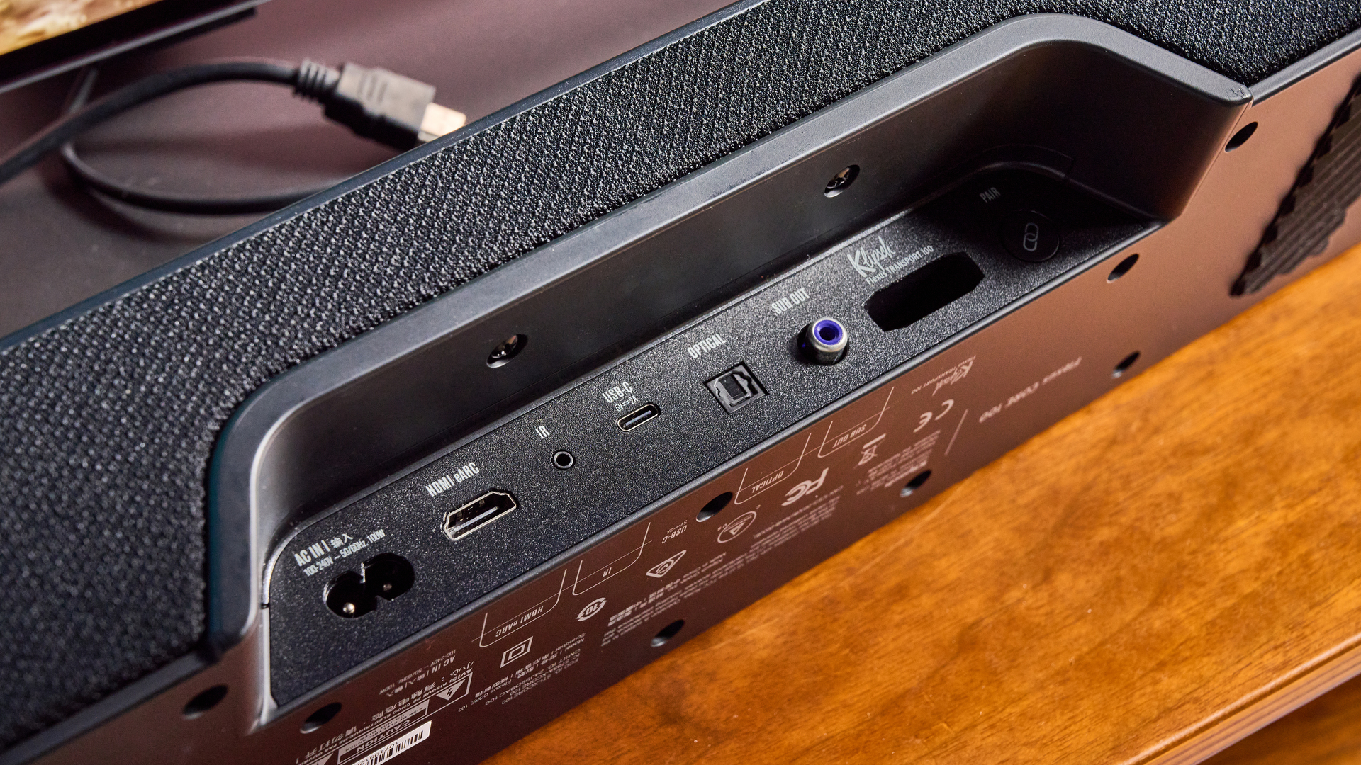 Ports on the reverse side of the Klipsch Flexus Core 100