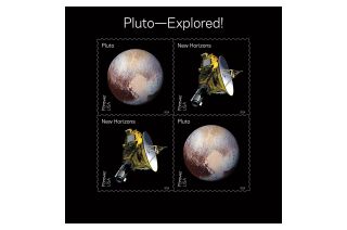 The title of the "Pluto—Explored!" stamps is a subtle nod to a 1991 USPS stamp that labeled Pluto "Not Yet Explored."