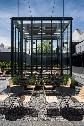 Outdoor seating at Mecha, Buenos Aires, Argentina