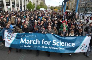 Participants take to the streets for the March for Science in Berlin, Germany.