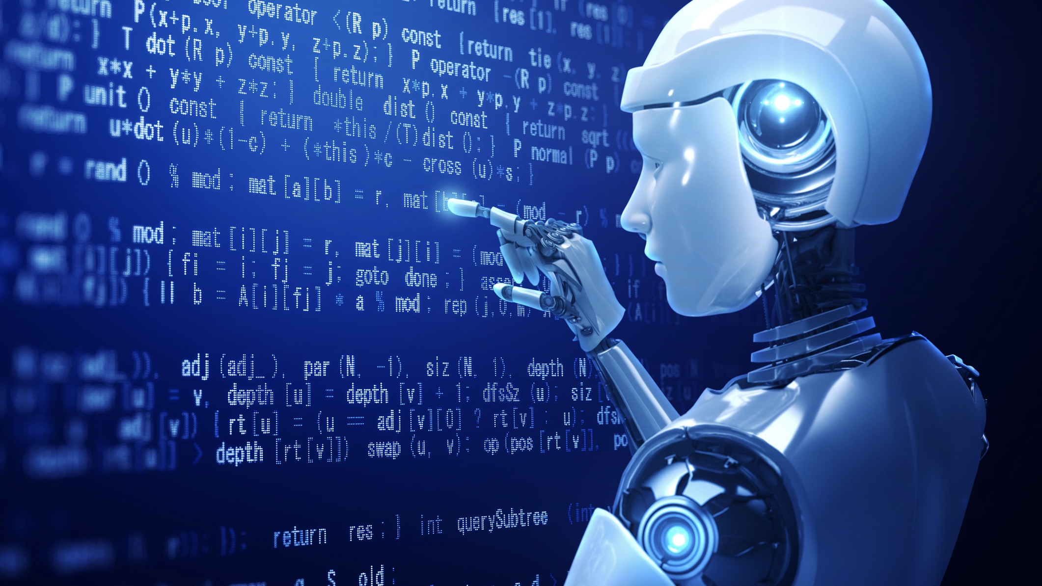 Abstract image of artificial intelligence robot generated program code.