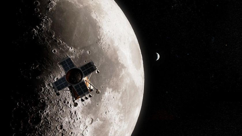 Artist&#039;s illustration of Impulse Space&#039;s planned lunar lander circling the moon.