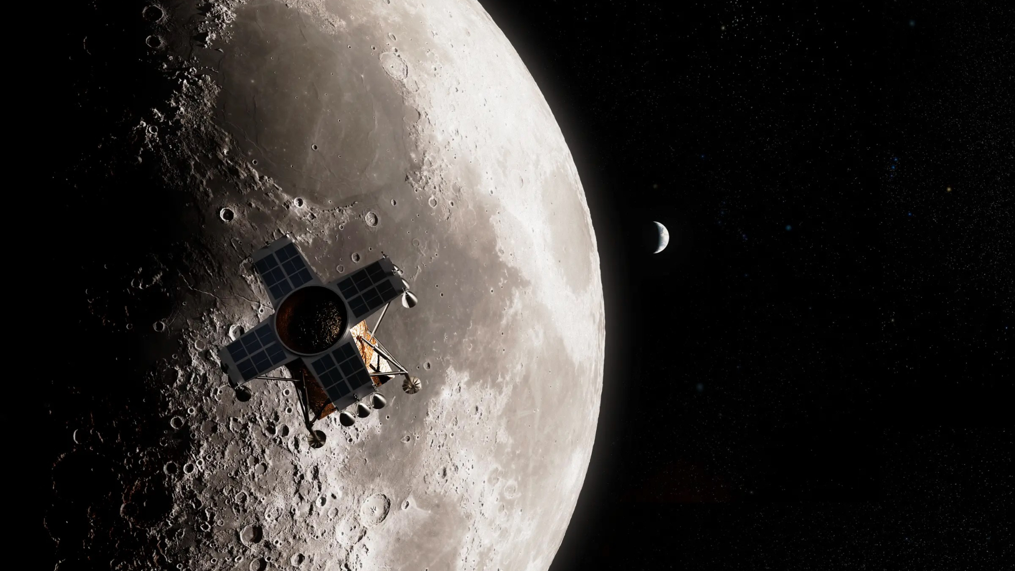 Artist's illustration of Impulse Space's planned lunar lander circling the moon.