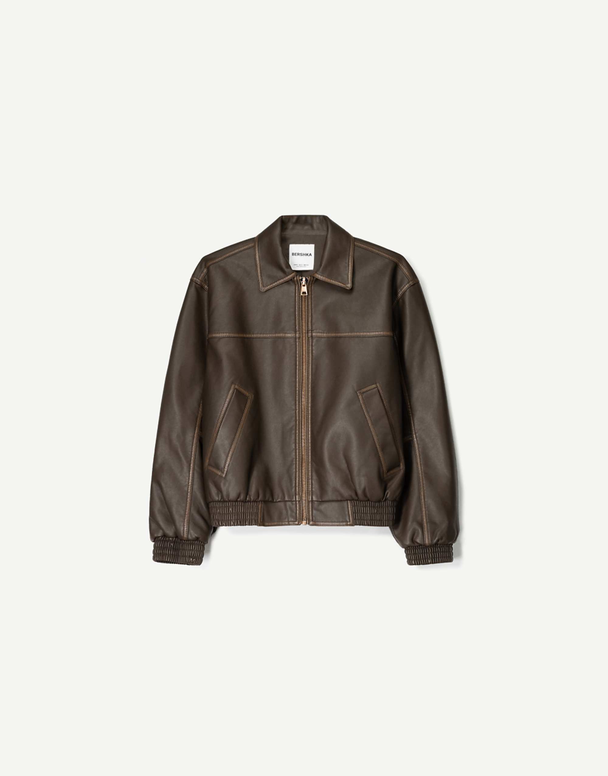 Bershka Faux Leather Oversized Jacket in Brown