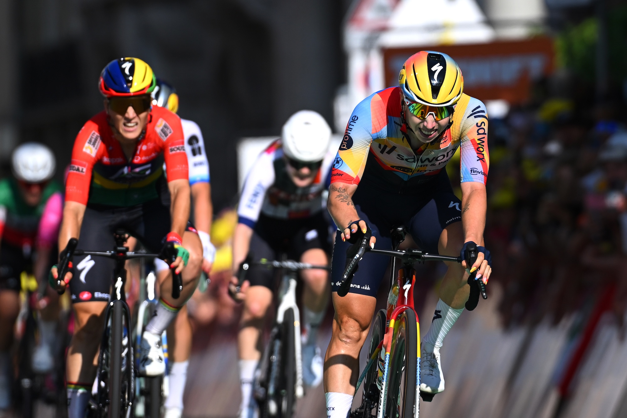 Lorena Wiebes celebrates at finish line as stage winner during the 5th Tour de France Femmes 2026, Stage 1 