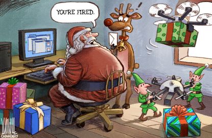 Editorial cartoon Christmas Digital Santa