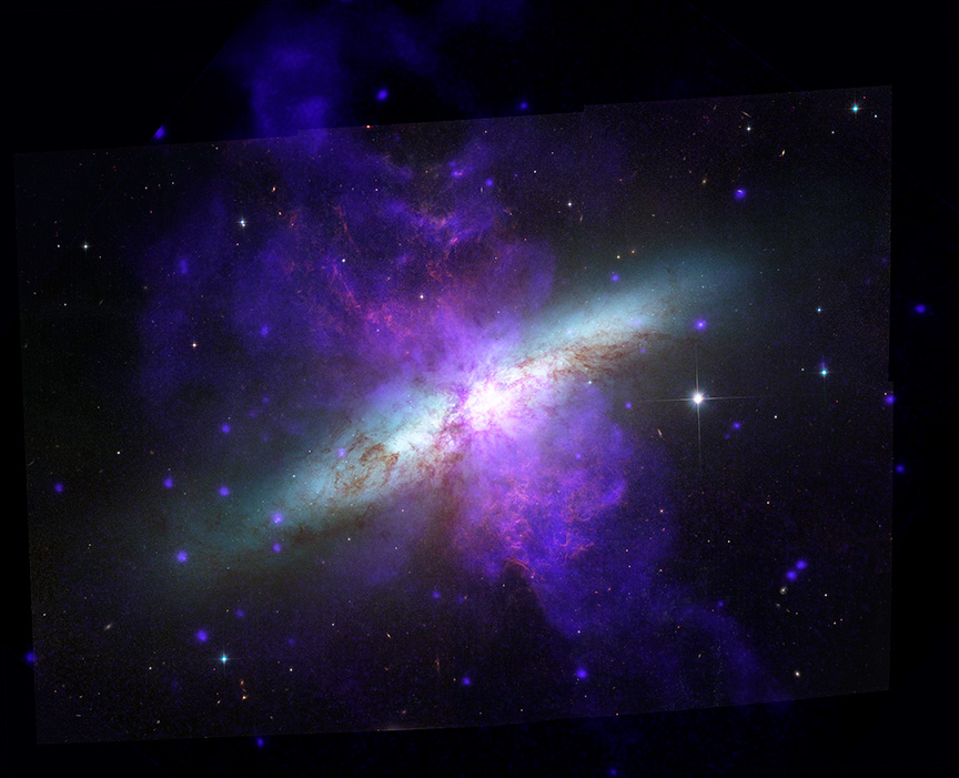 A composite shows the starburst galaxy M82