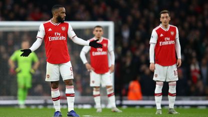 Arsenal striker Alexandre Lacazette reacts after Southampton’s first goal at the Emirates