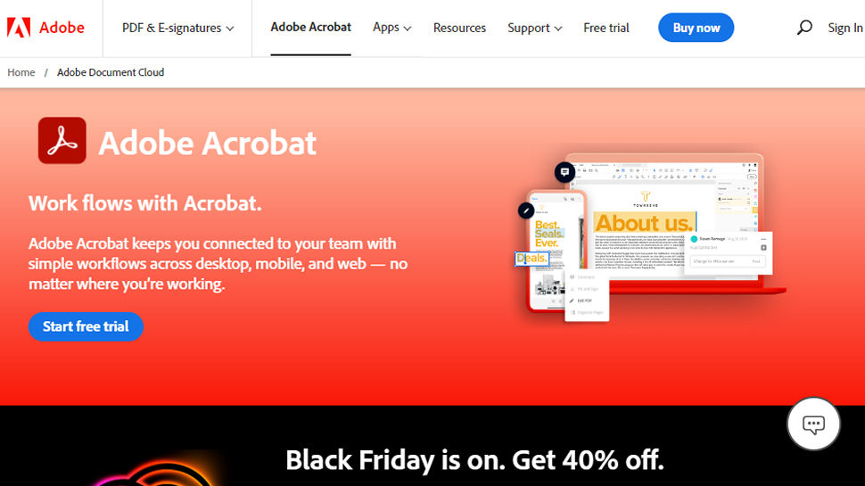 Website screenshot of Adobe Acrobat