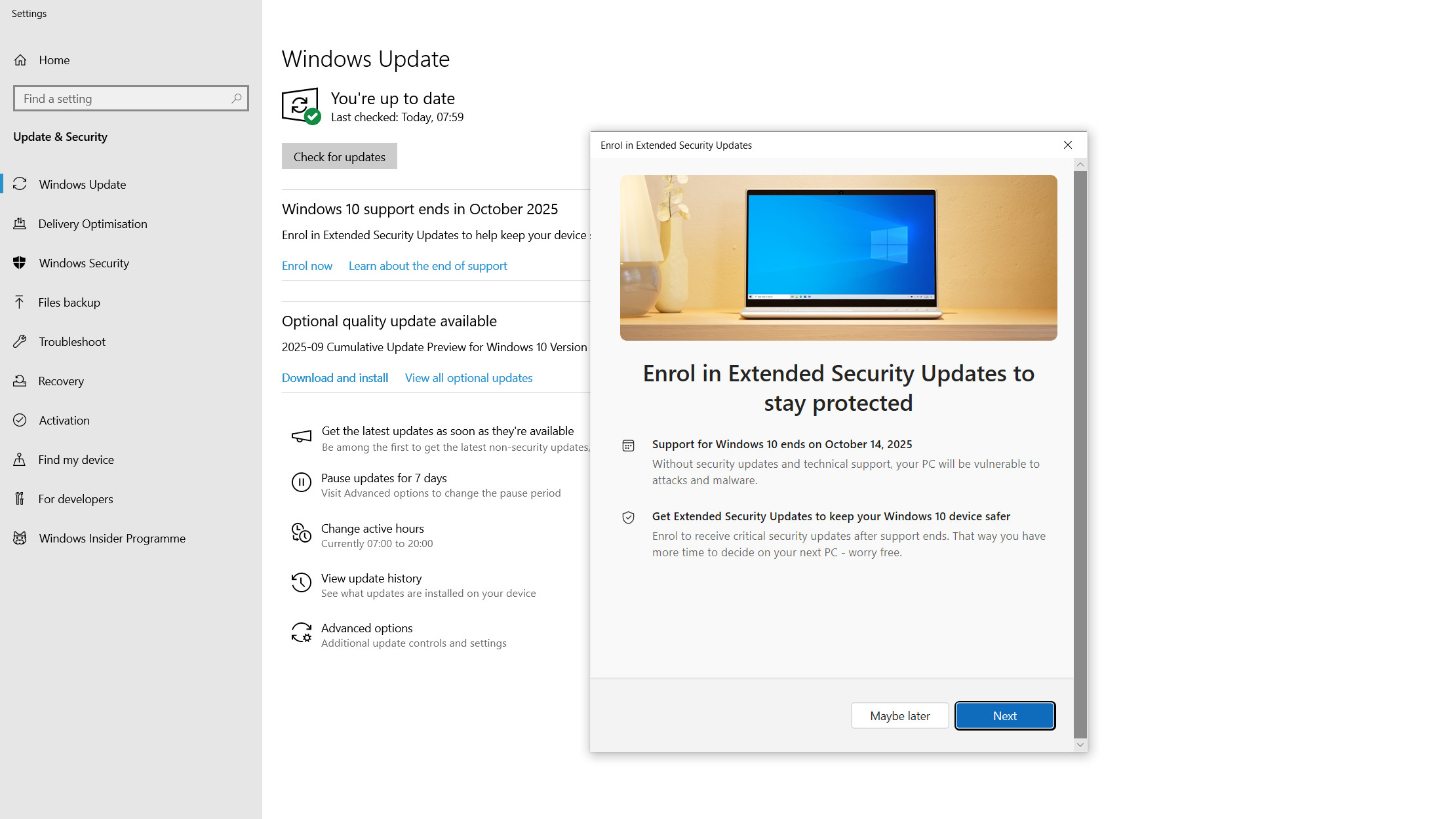 Windows 10 Extended Support Updates enrolment