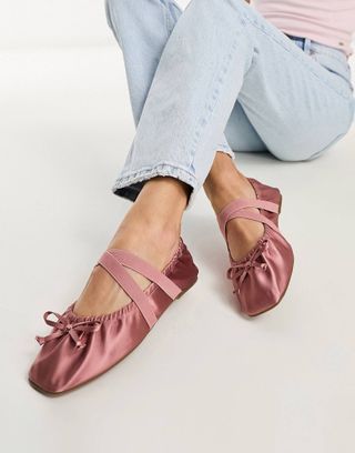 Asos Design Los Angeles Ruched Ballet in Rose Satin