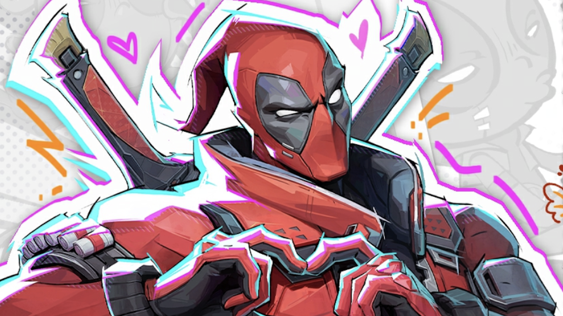 Дэдпул принимает позу сердца руками