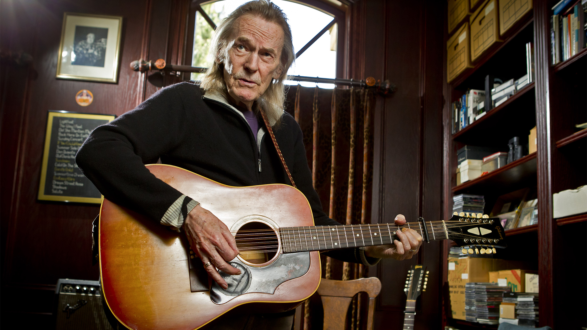 Big Interview with Canadian legend Gordon Lightfoot on occasion of latest album. April 12, 2012. He&#039;s posing with his 1967 Gibson B-45-12 12-string acoustic guitar