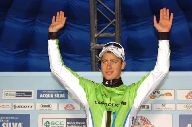 Peter Sagan (Cannondale) on the podium in Camaiore.