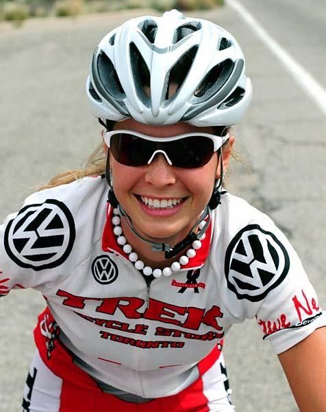 Emily Batty (Trek Bicycle Store) seems pleased that the next part of the ride is a six mile descent