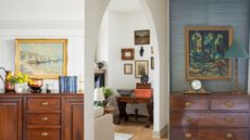 Three antique dressers styled in different rooms