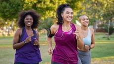 Women running together in a park