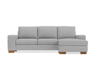 A mid-gray queen sleeper sofa with chaise