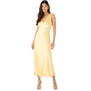 yellow silky midi dress