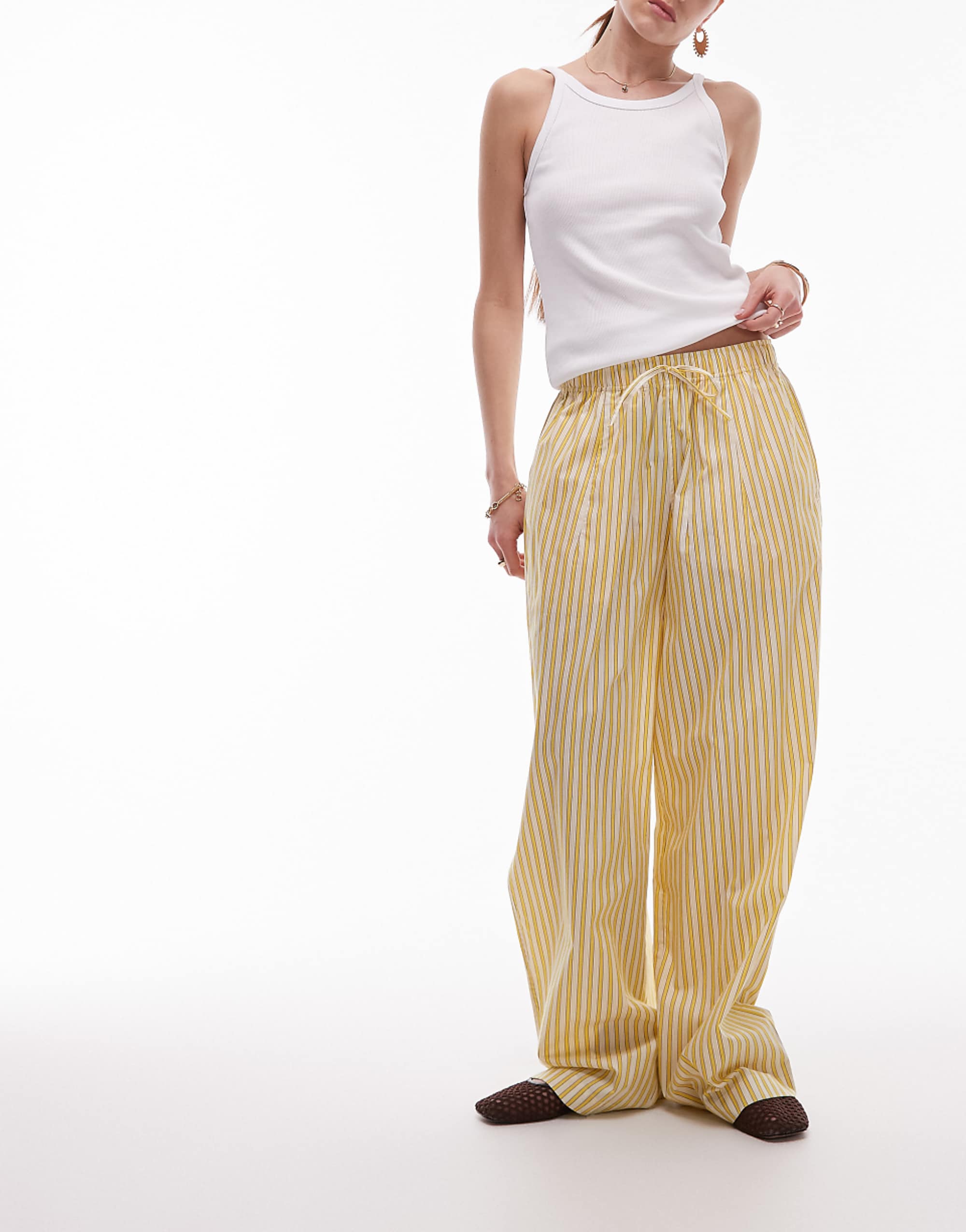 Topshop Poplin Pull on Wide Leg Trouser in Yellow Stripe