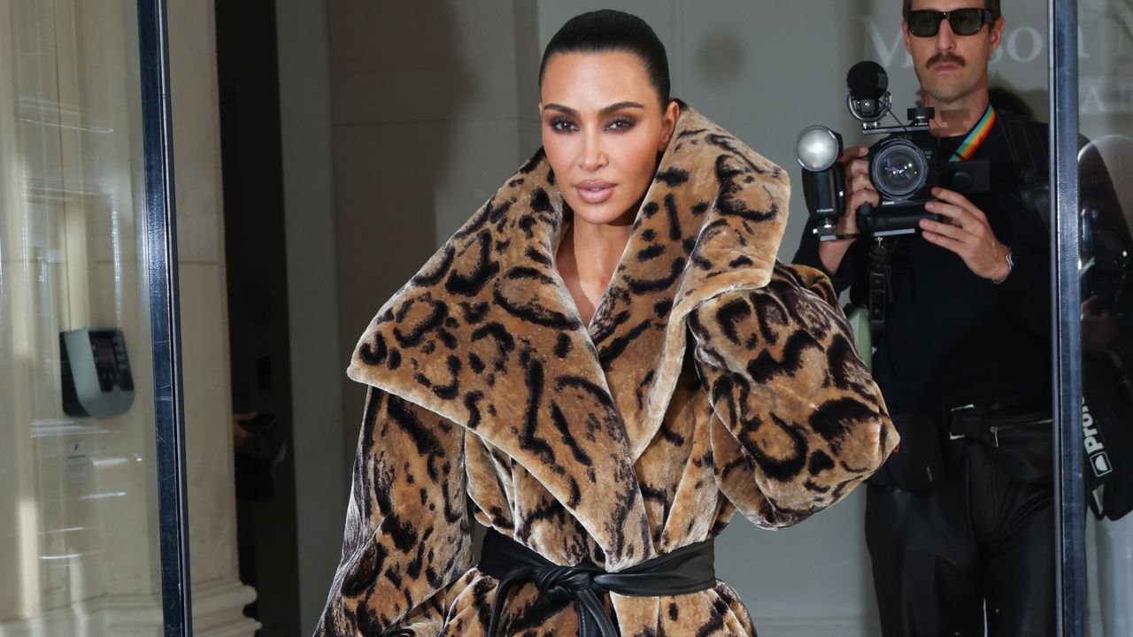 Kim Kardashian fur coat at Paris Fashion Week 2024