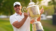 Brooks Koepka with the trophy after his win in the 2023 PGA Championship at Oak Hill