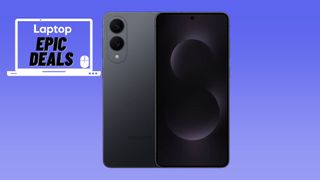 Jet Black Samsung Galaxy S25 Edge against blue gradient background.