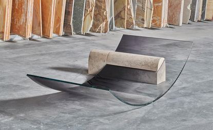 A chaise longue created for Sabine Marcelis’ No Fear of Glass installation for Mies van der Rohe’s Barcelona Pavilion