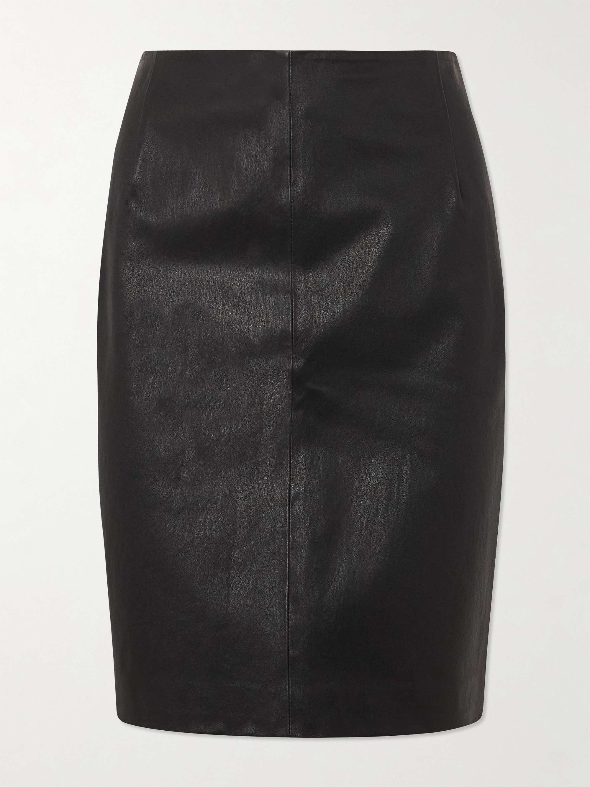 Paneled Leather Pencil Skirt