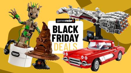 Lego sets on a yellow background with Black Friday deals badge