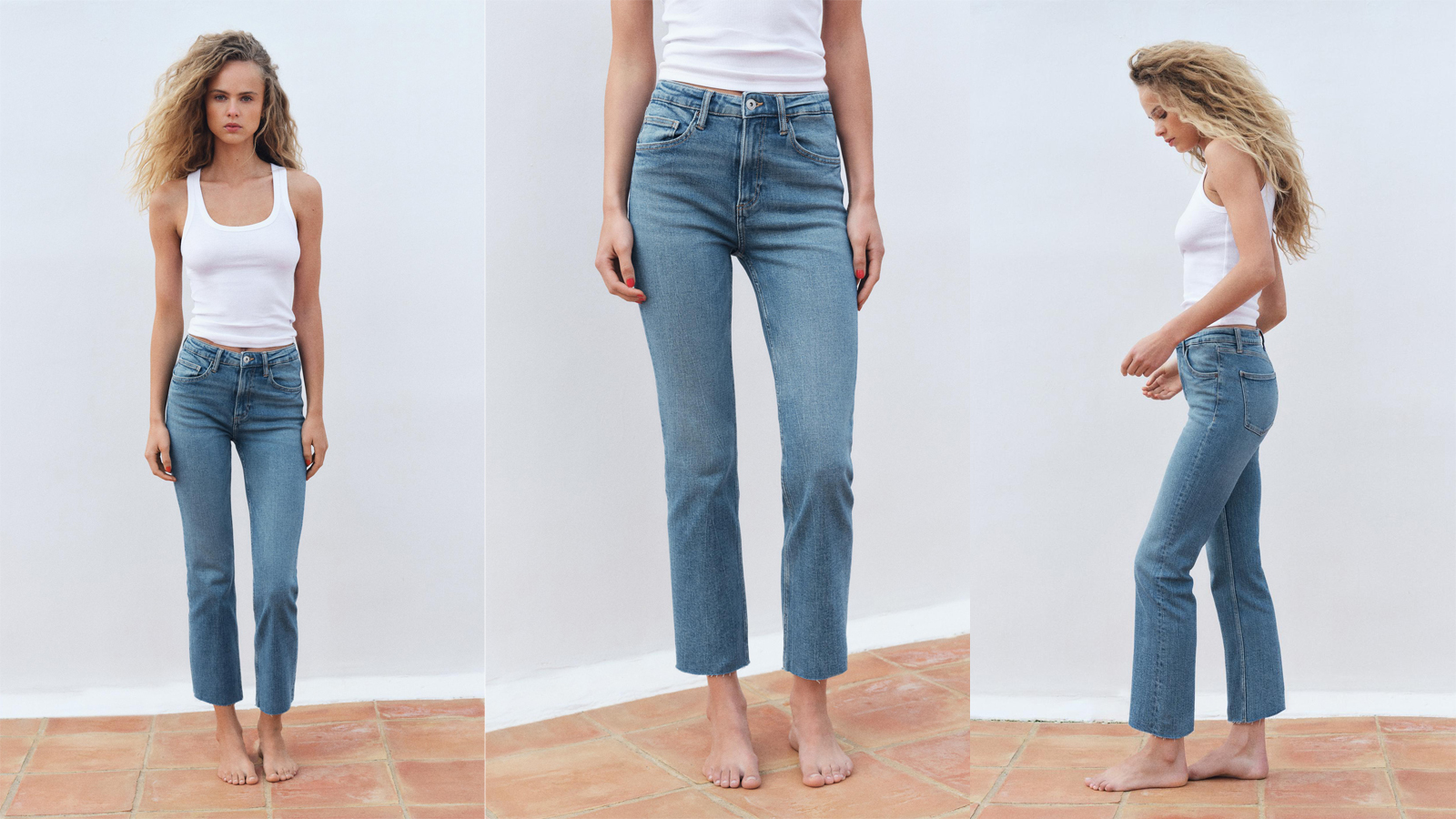 Model wearing blue TRF Zara jeans