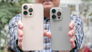 iPhone 16 Pro vs iPhone 16 Pro Max in hand showing cameras