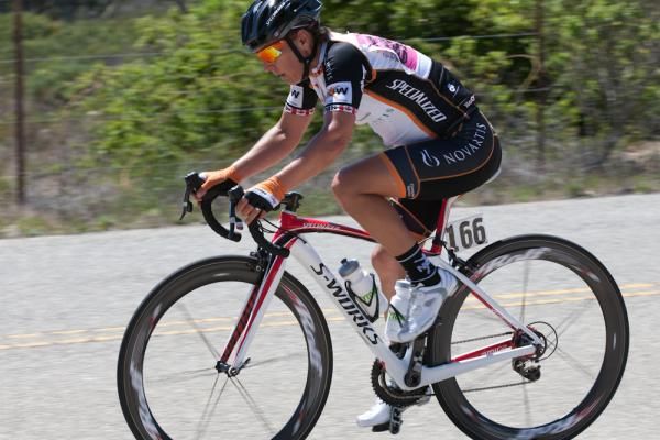 Anne Samplonius (NOW-Novartis) makes a solo attack with one lap remaing of the hilly road race circuit in stage two of the Sea Otter Classic.