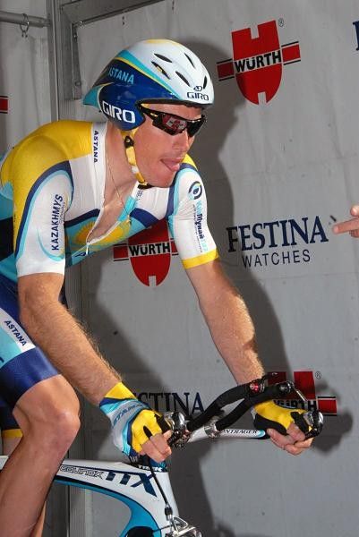 Gregory Rast (Astana) about to embark on his test against the clock.