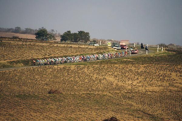 The peloton rolls through the hills in Southern France.
