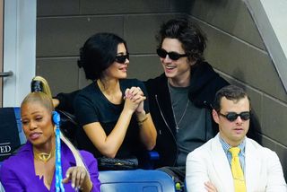 Kylie and Timothee smiling at the US Open