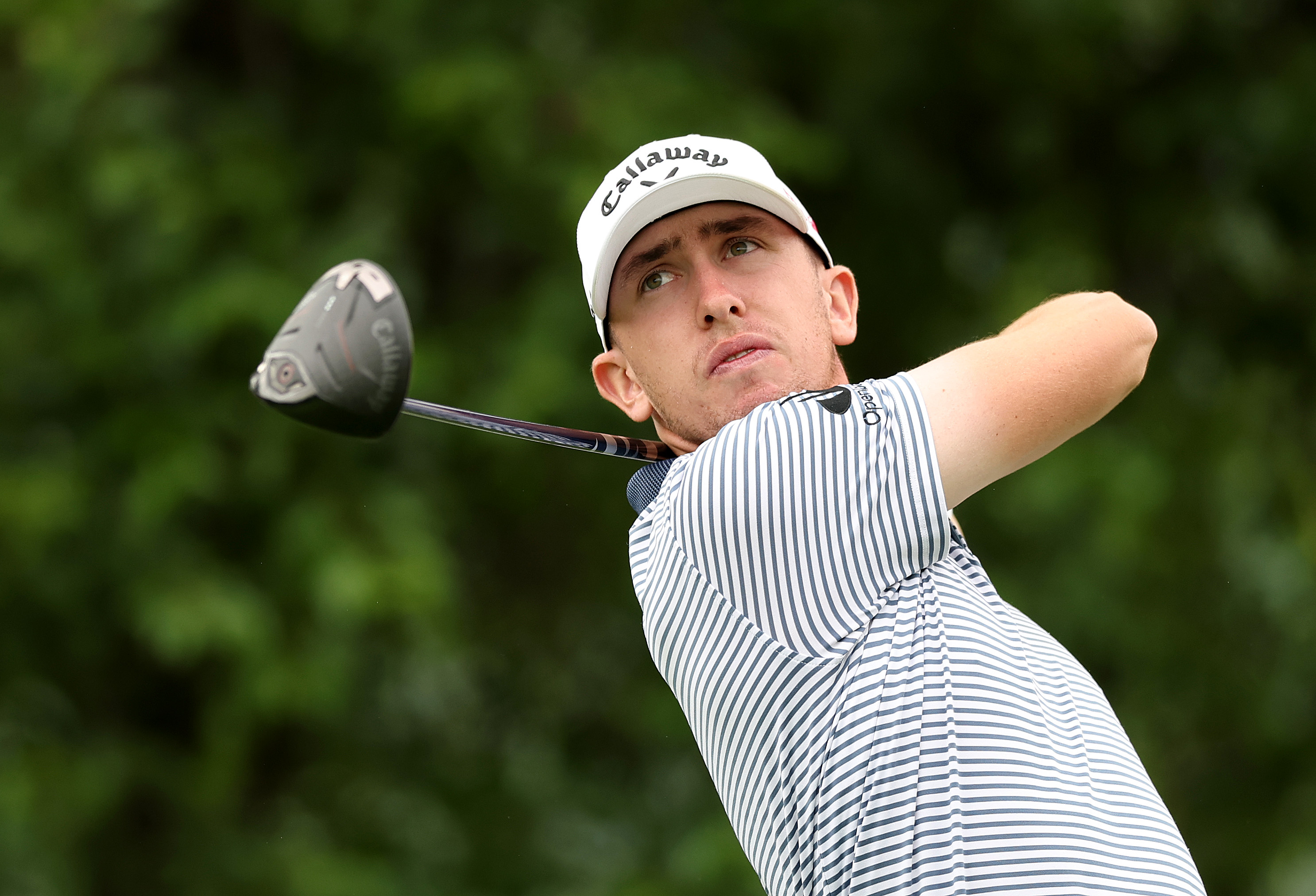 Tom McKibbin hits a driver off the tee
