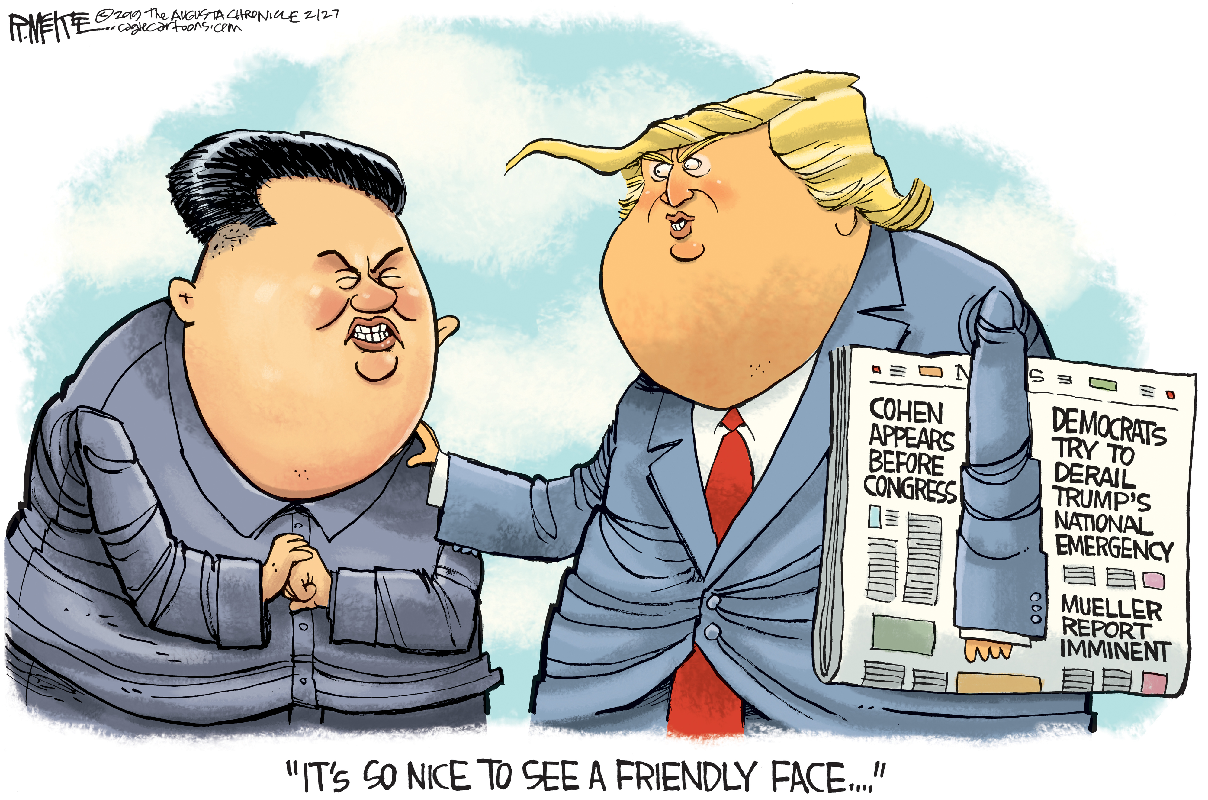 Political Cartoon U.S. Trump Kim Jong Un North Korea Vietnam Mueller Cohen National Emergency border wall