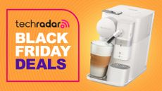 Nespresso machine on orange background with text reading "TechRadar Black Friday deals"