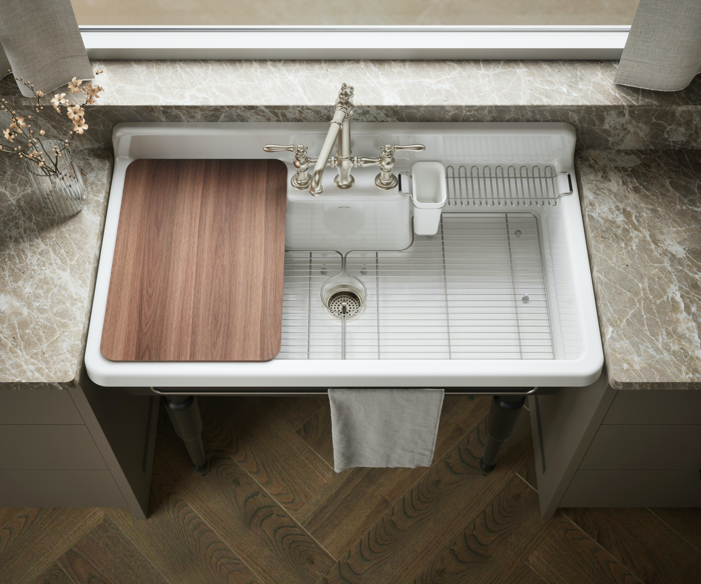 large sink with built in chopping board