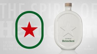 Heineken star next to white bottle of Heineken spirit